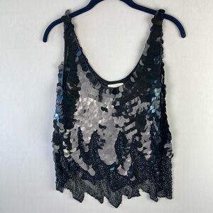 Swee Lo black silk dress top with sequins and beading